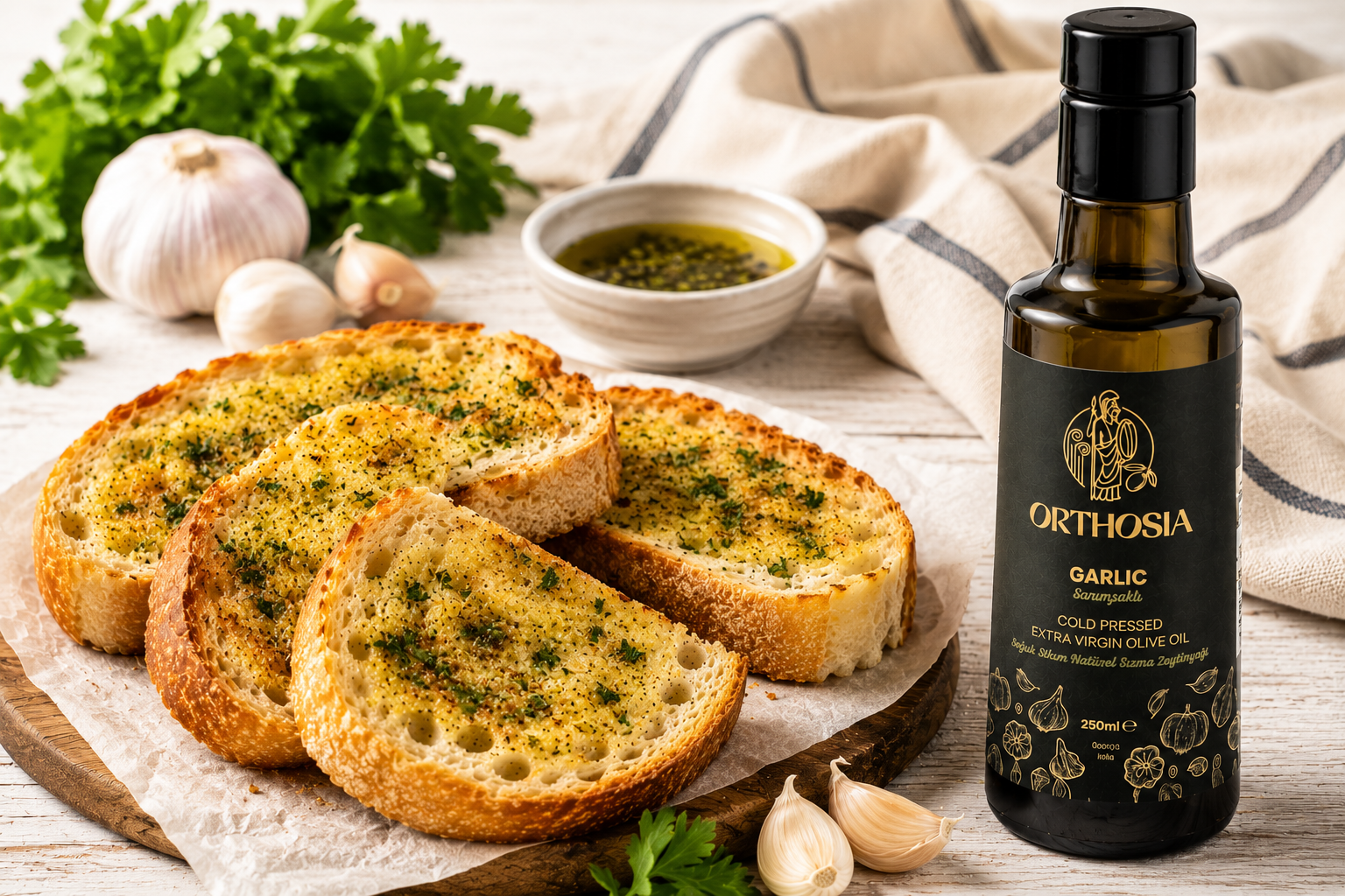 Zeytinyağı ile Sarımsaklı Ekmek. Katı yağdan çok daha iyi!