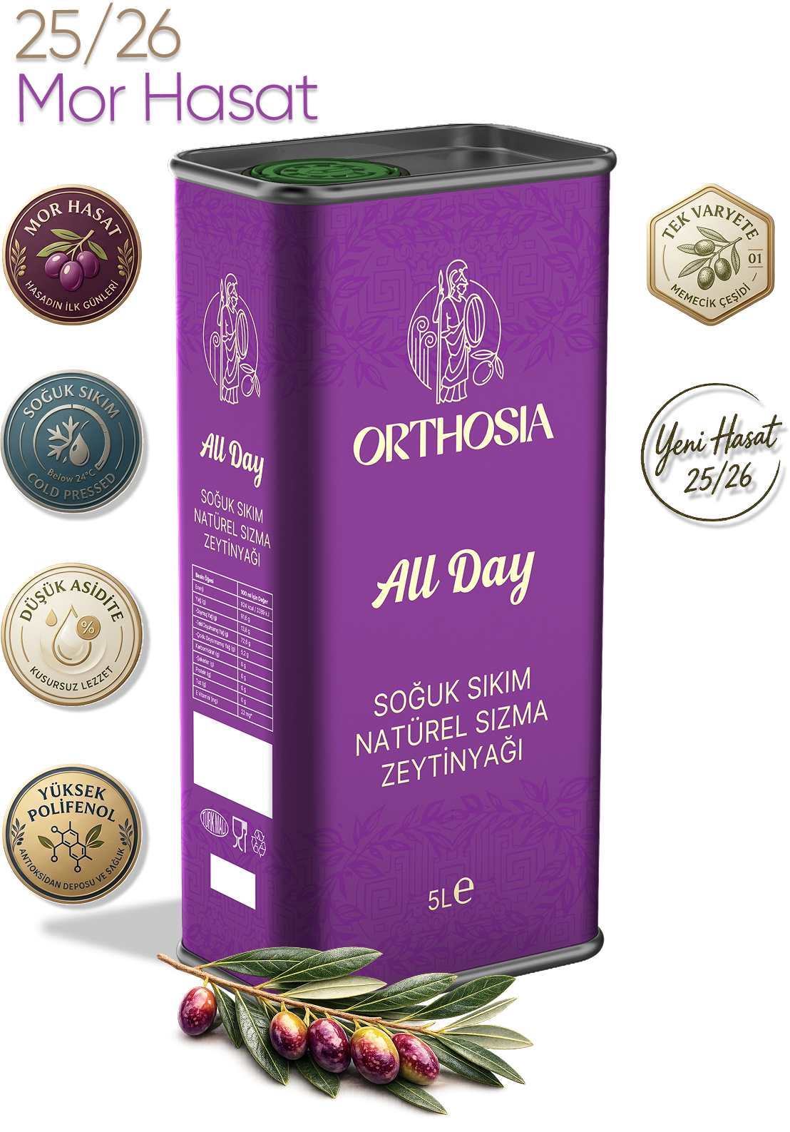 All Day Memecik 5Lt Mor Hasat Soğuk Sıkım Natürel Sızma Zeytinyağı Yeni Hasat 25/26