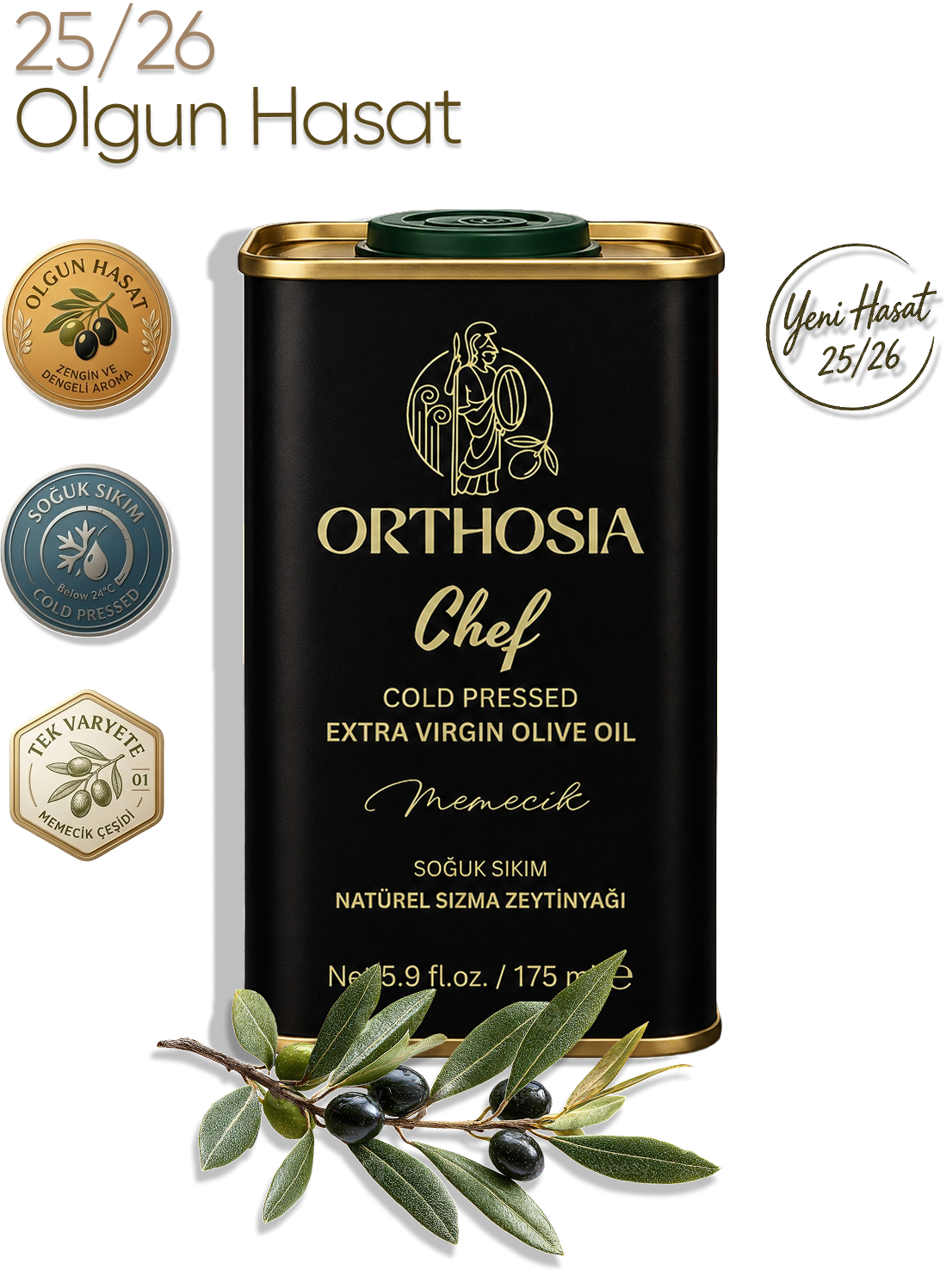 Orthosia Chef Memecik 175 ml Soğuk Sıkım Natürel Sızma Zeytinyağı Yeni Hasat 25/26