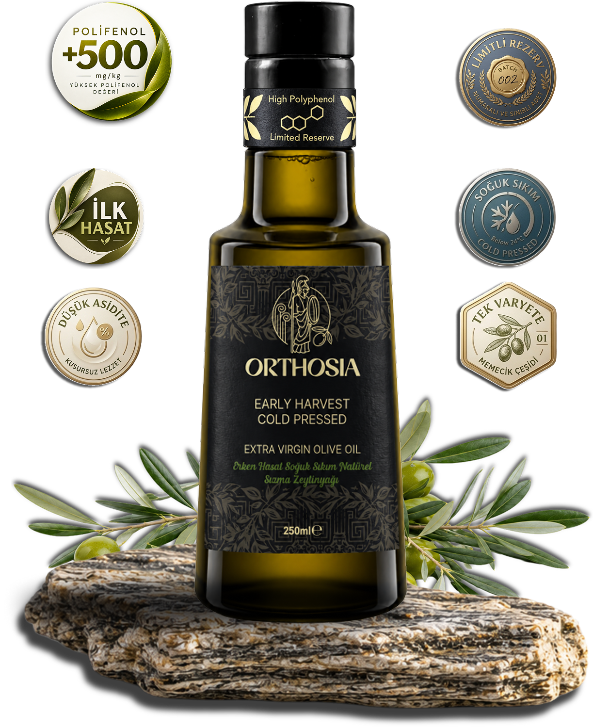 Orthosia Premium Memecik 250 ML İlk Hasat Yüksek Polifenollü Soğuk Sıkım Natürel Sızma Zeytinyağı